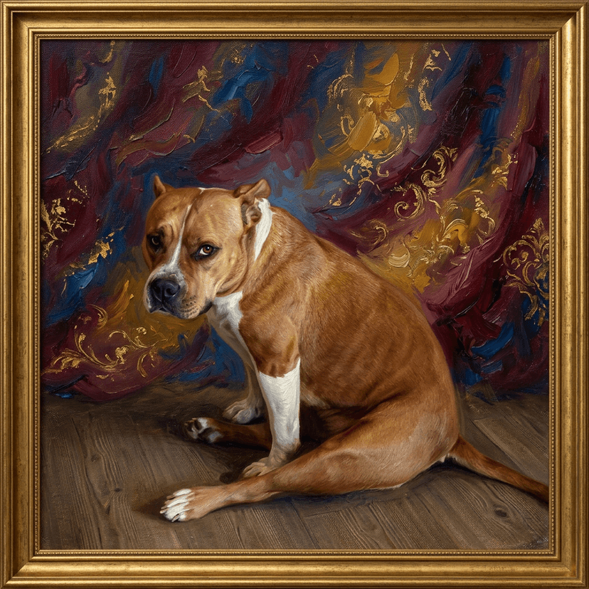 Oil painting style pet portrait — vibrant brushwork, high likeness